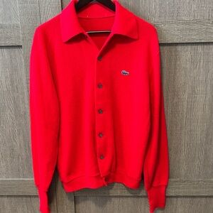 Vintage Lacoste Men's Vibrant Red Cardigan-Blue Gator